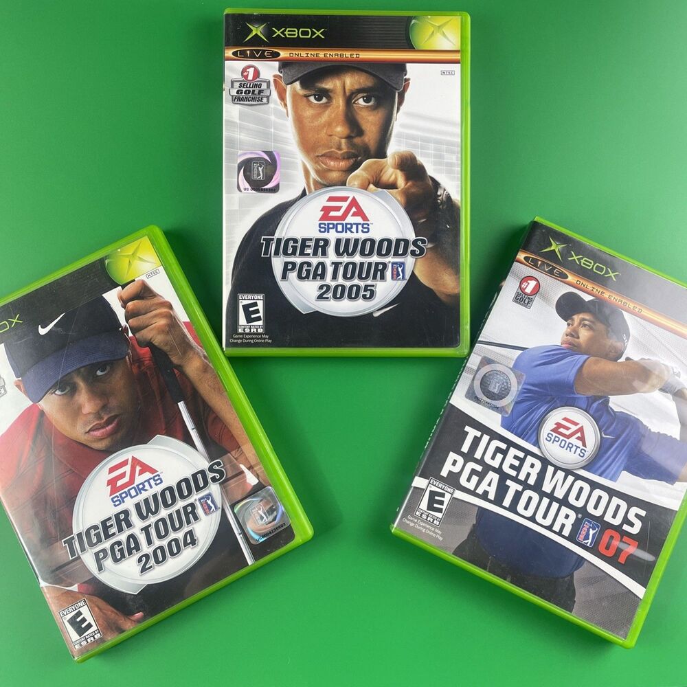 Tiger Woods PGA Tour Video Game Lot (Microsoft Xbox) 07 2005 2004 Complete CIB